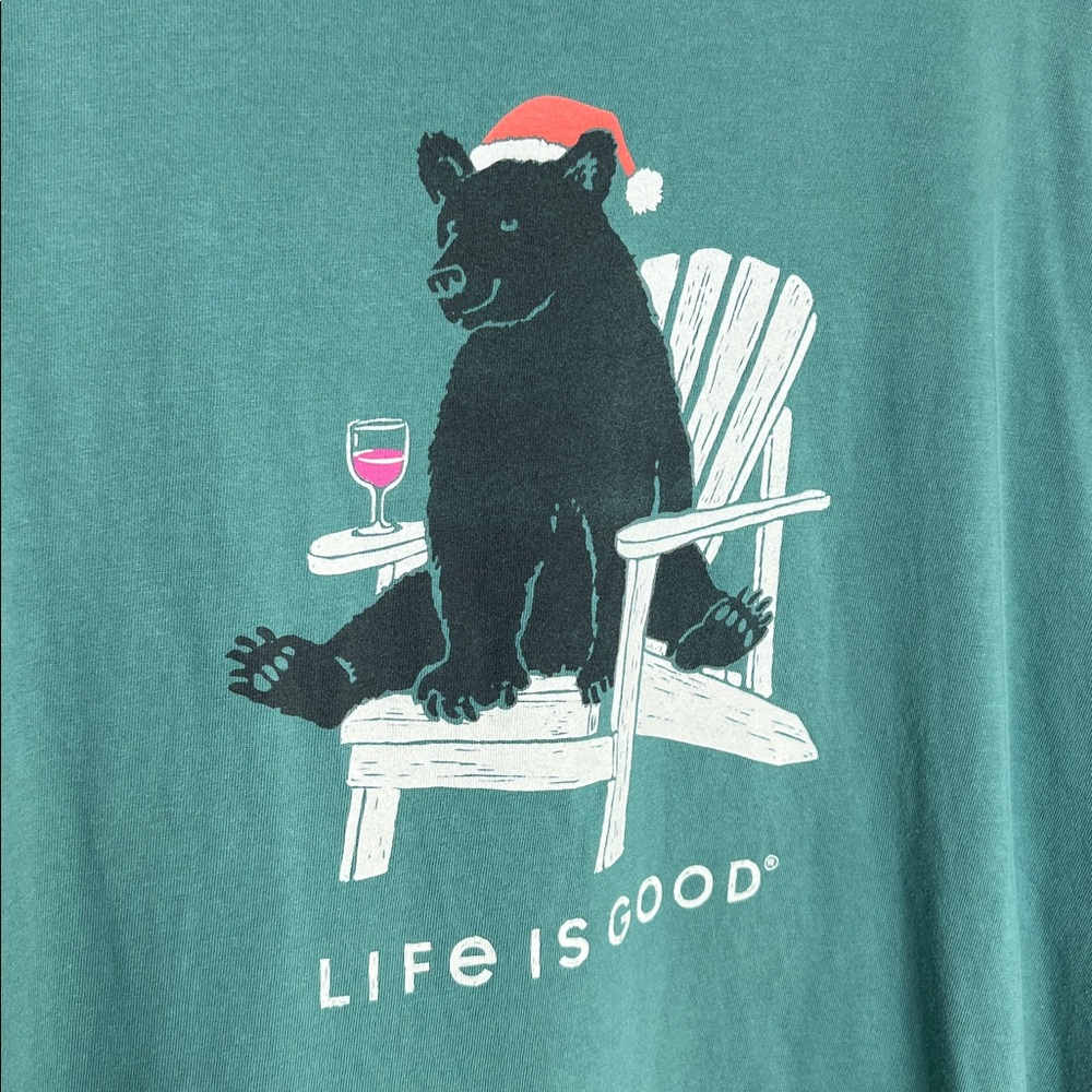 LIFE IS GOOD Santa Hat Black Bear with Wine Women's Crusher Tee size Large - Picture 4 of 13